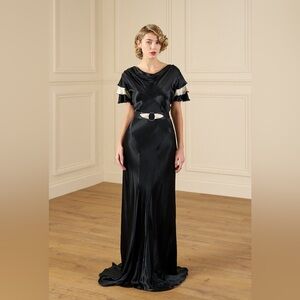 1930s Paramour Bias Cut Gown - Black & Ivory Satin